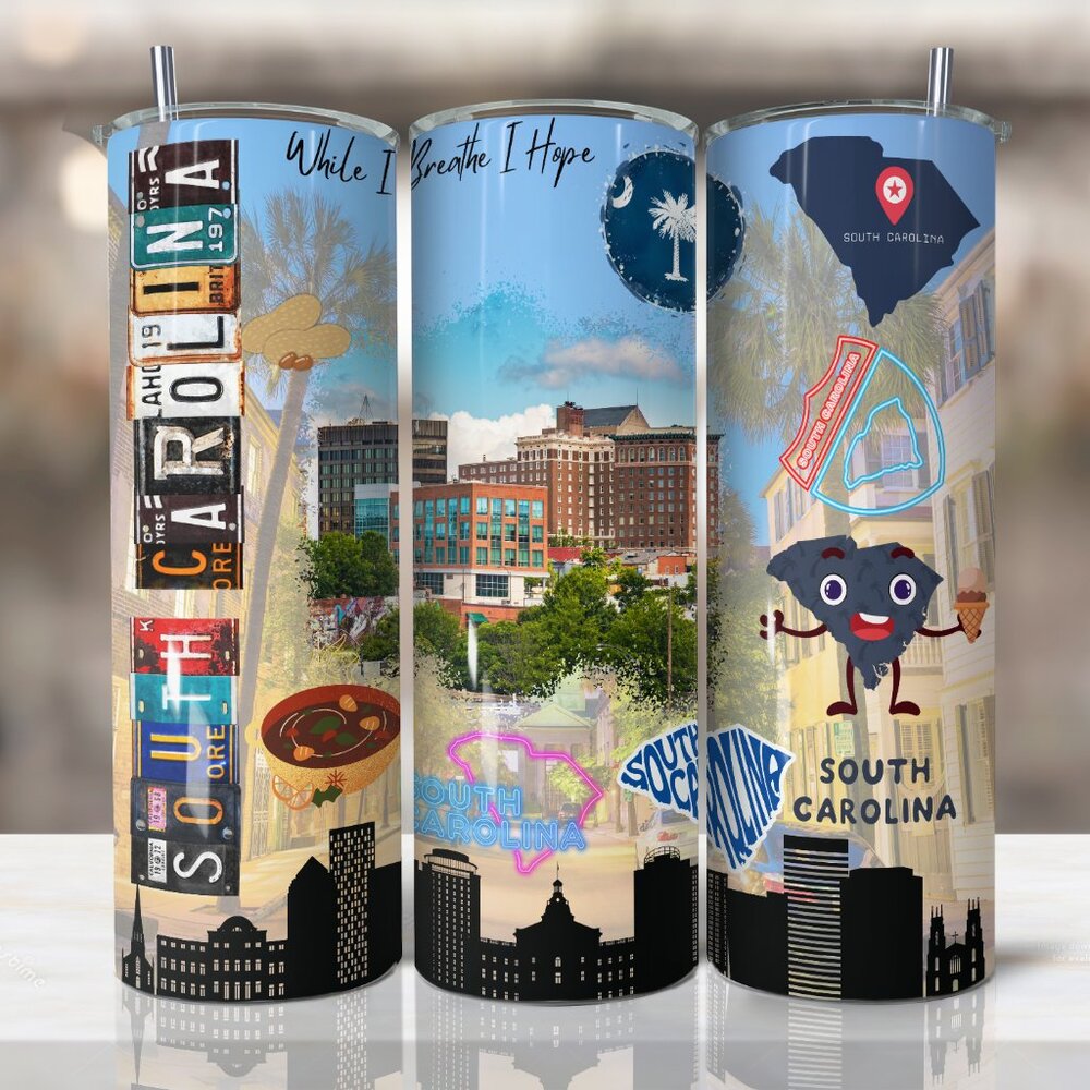 South Carolina Tumbler, South Carolina Sublimation Design, 20oz Skinny Tumbler